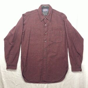 Vintage 1960s Pendleton Board Red Plaid Size M 100% Wool Flannel USA Shirt Black